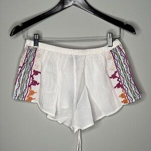 RAGA Anthropologie Embroidered Bohemian Beach Cover-up Shorts White Size Small